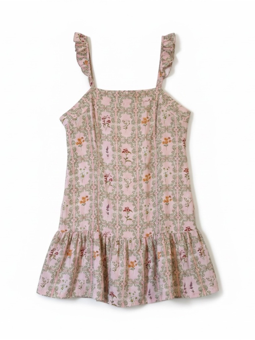 Agua Bendita Pink Floral Romantic Ruffle-Strap Mini Sundress 3X